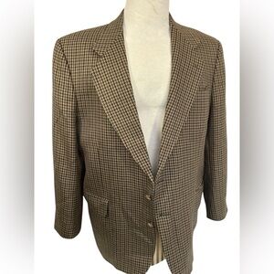 Oscar De Le Renta Men’s Jacket Blazer Wool Brown Houndstooth Vintage Size 44R